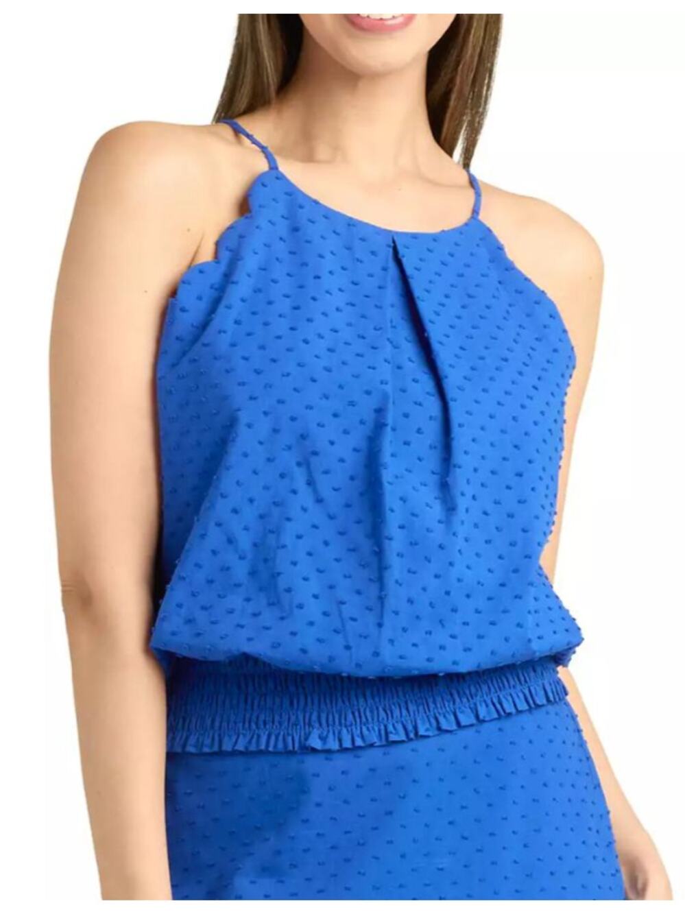 BCX Juniors' Clip-Dot Smocked-Hem Sleeveless Top Size L